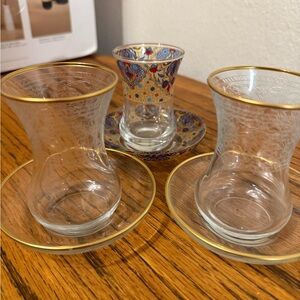 Turkish tea cups set of three gold trim excellent condition